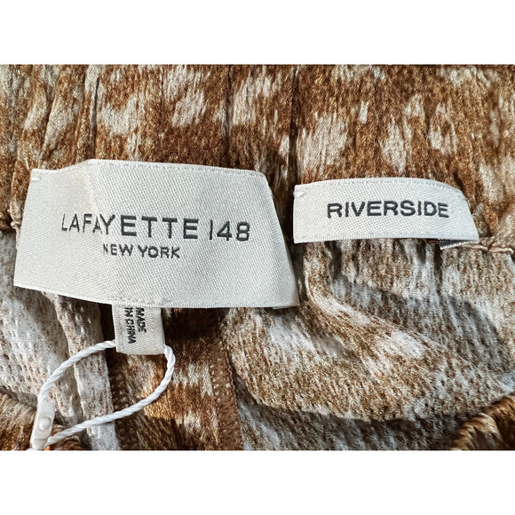 LAFAYETTE 148 WOMENS XLARGE SILK FLOATING LEAVES RIVERSIDE STRETCH PANTS CAMEL - Picture 5 of 14